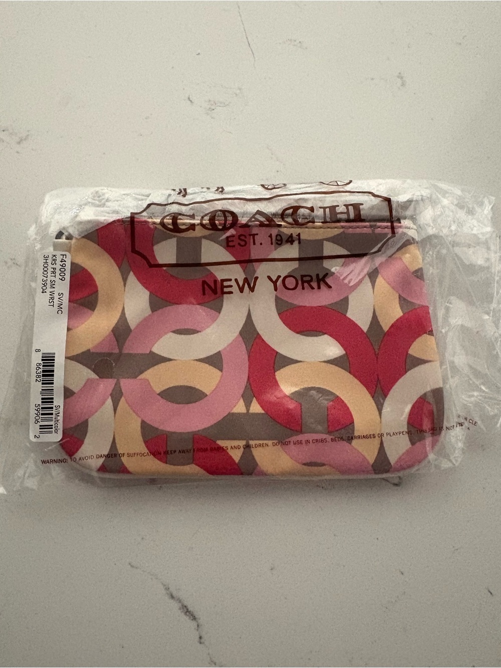 COACH New York Pink & Red Signature Wristlet Wallet Pouch
